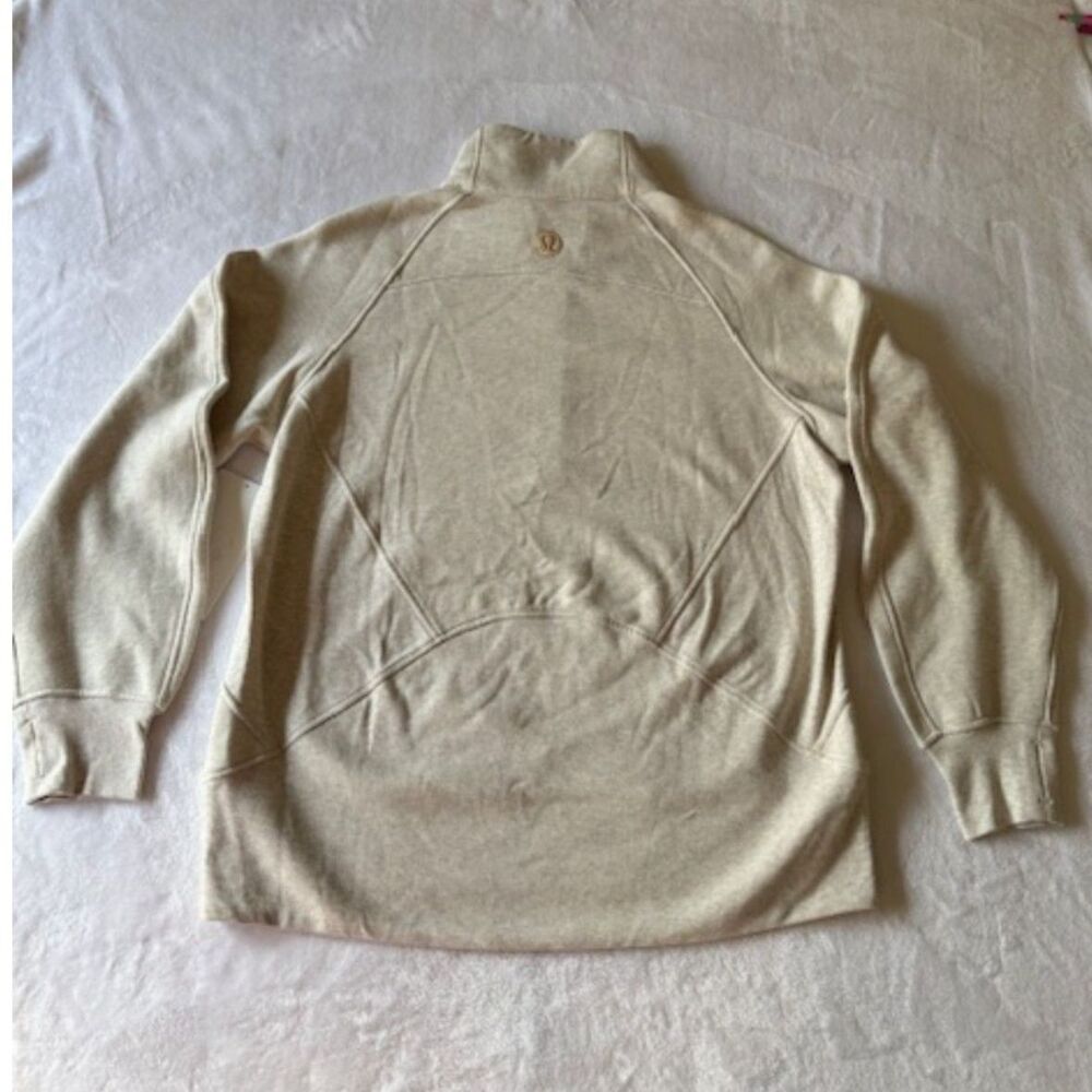 Lululemon M/L Heather Cream Scuba Oversized Funnel-Neck Half Zip Gold Tone NWT - Picture 4 of 12